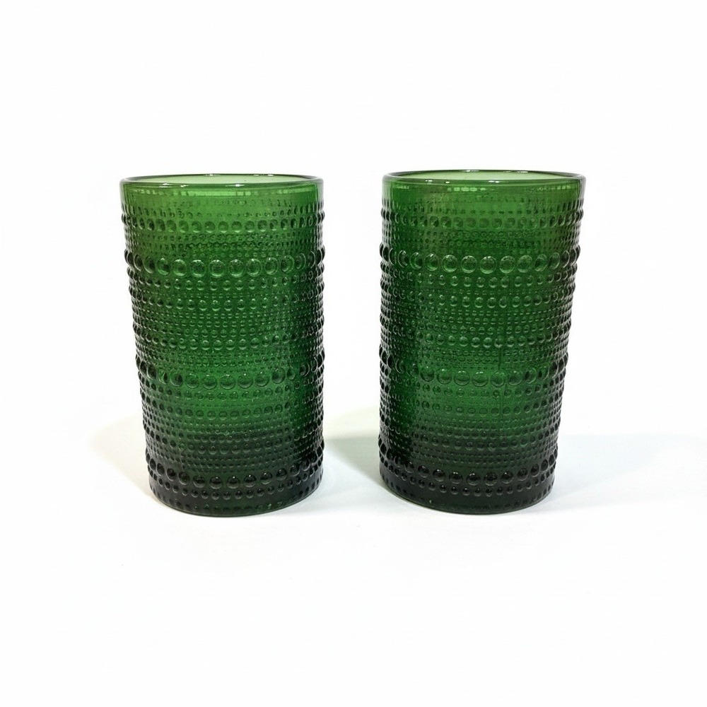 FORTESSA JUPITER GLASS TUMBLERS GREEN BEADED TEXTURE GLASS SET OF TWO